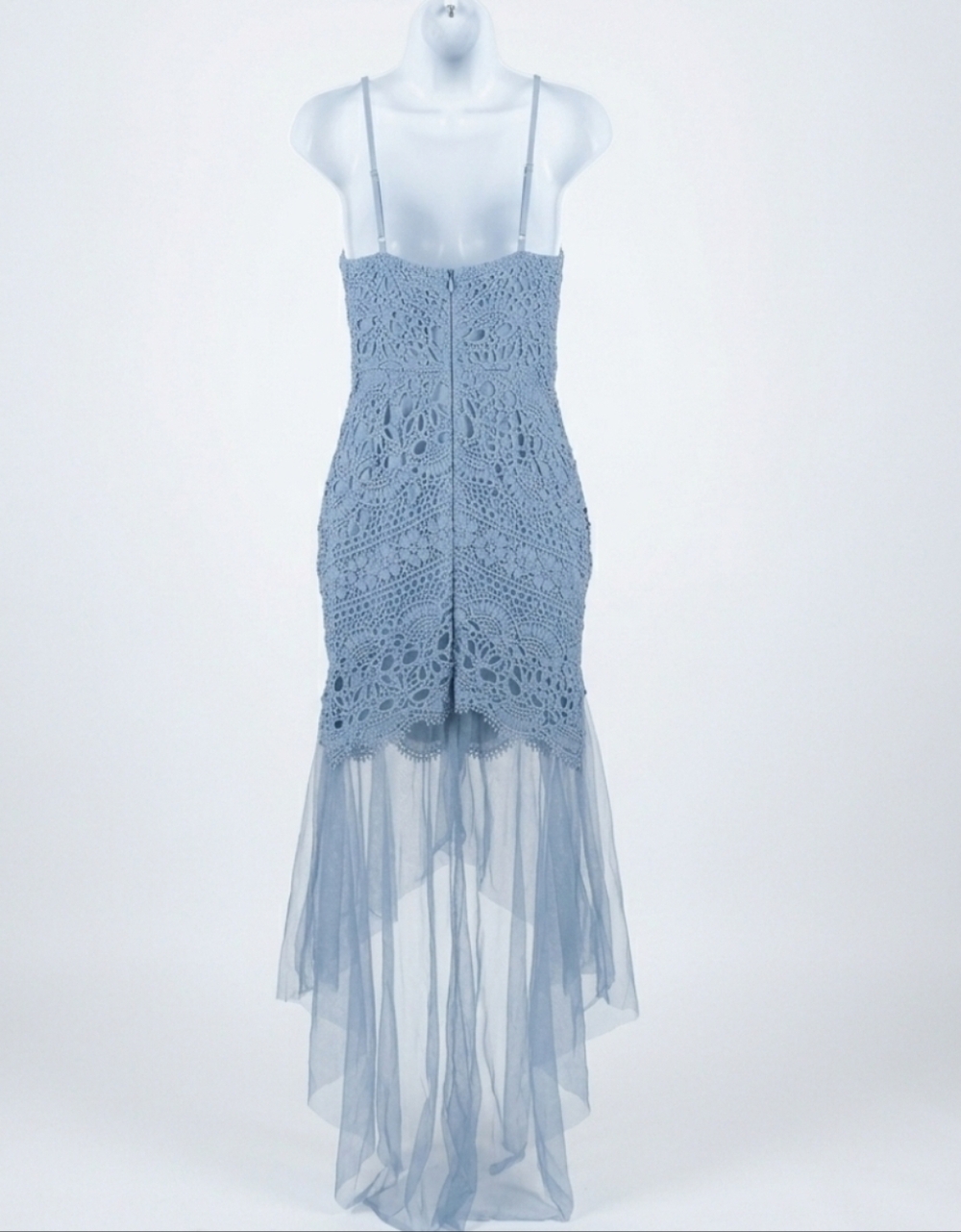 Selfie Leslie Dusty Blue Crochet Lace High-Low Dress - Picture 3 of 5